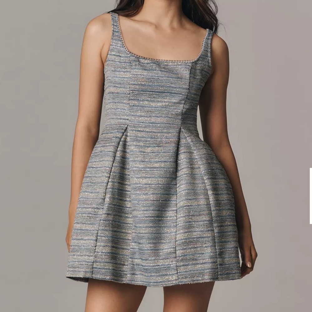 NWT Anthropologie Dress Sleeveless Square-Neck Tweed Fit&Flare Mini line Size 4‎